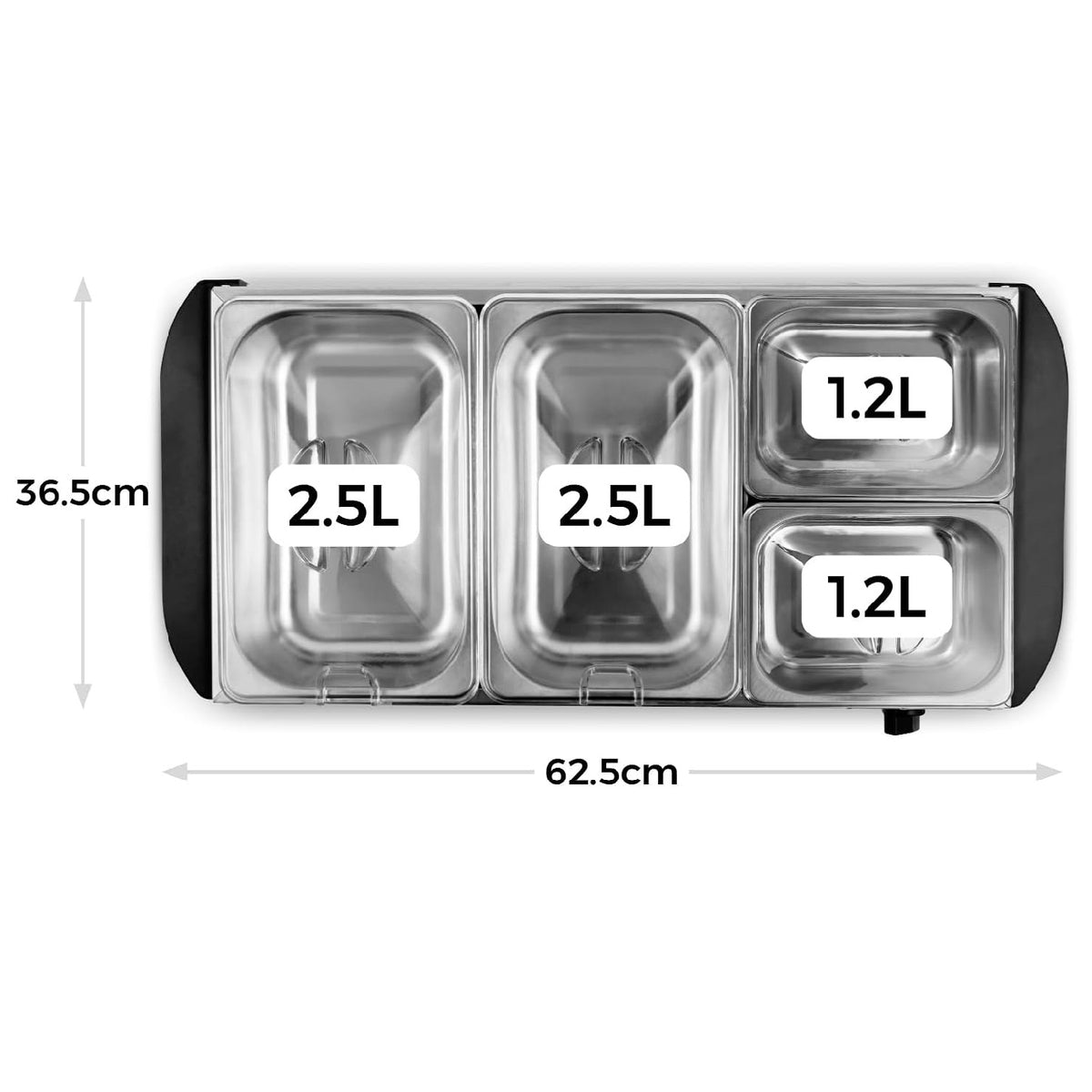 Tower 4 Tray Buffet Server and Plate Warmer Silver H15.5cm x W62.5cm x D36.5cm 7.4Ltr T16151 | 3 Removable Serving Trays | Adjustable Heat Control - Suitable for All Cuisines | Plate Warming Function - Keeps Food Hotter for Longer