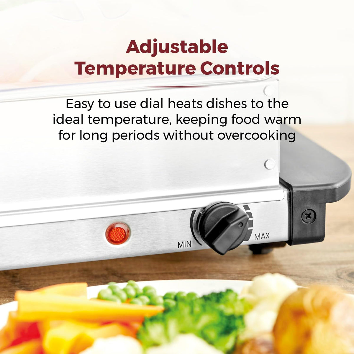 Tower 4 Tray Buffet Server and Plate Warmer Silver H15.5cm x W62.5cm x D36.5cm 7.4Ltr T16151 | 3 Removable Serving Trays | Adjustable Heat Control - Suitable for All Cuisines | Plate Warming Function - Keeps Food Hotter for Longer