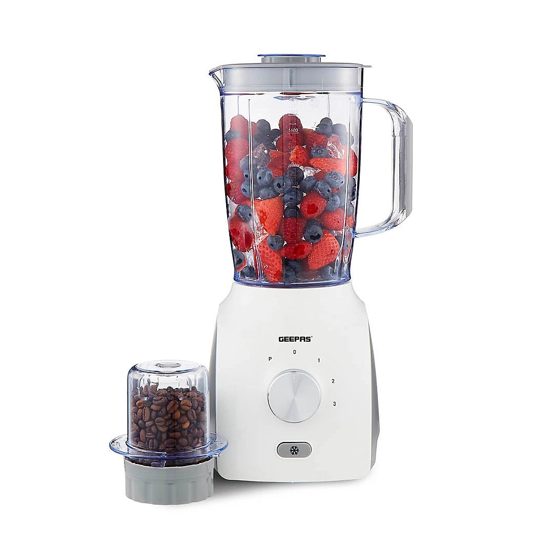 Geepas 2-in-1 Jug Blender and Grinder White 1.8Ltr GSB44109UK-WT | 3 Speed Control with Pulse Function | Stainless Steel Blades