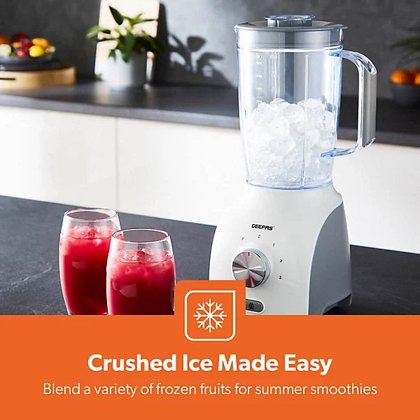 Geepas 2-in-1 Jug Blender and Grinder White 1.8Ltr GSB44109UK-WT | 3 Speed Control with Pulse Function | Stainless Steel Blades