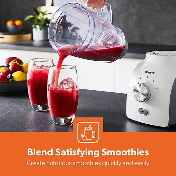 Geepas 2-in-1 Jug Blender and Grinder White 1.8Ltr GSB44109UK-WT | 3 Speed Control with Pulse Function | Stainless Steel Blades