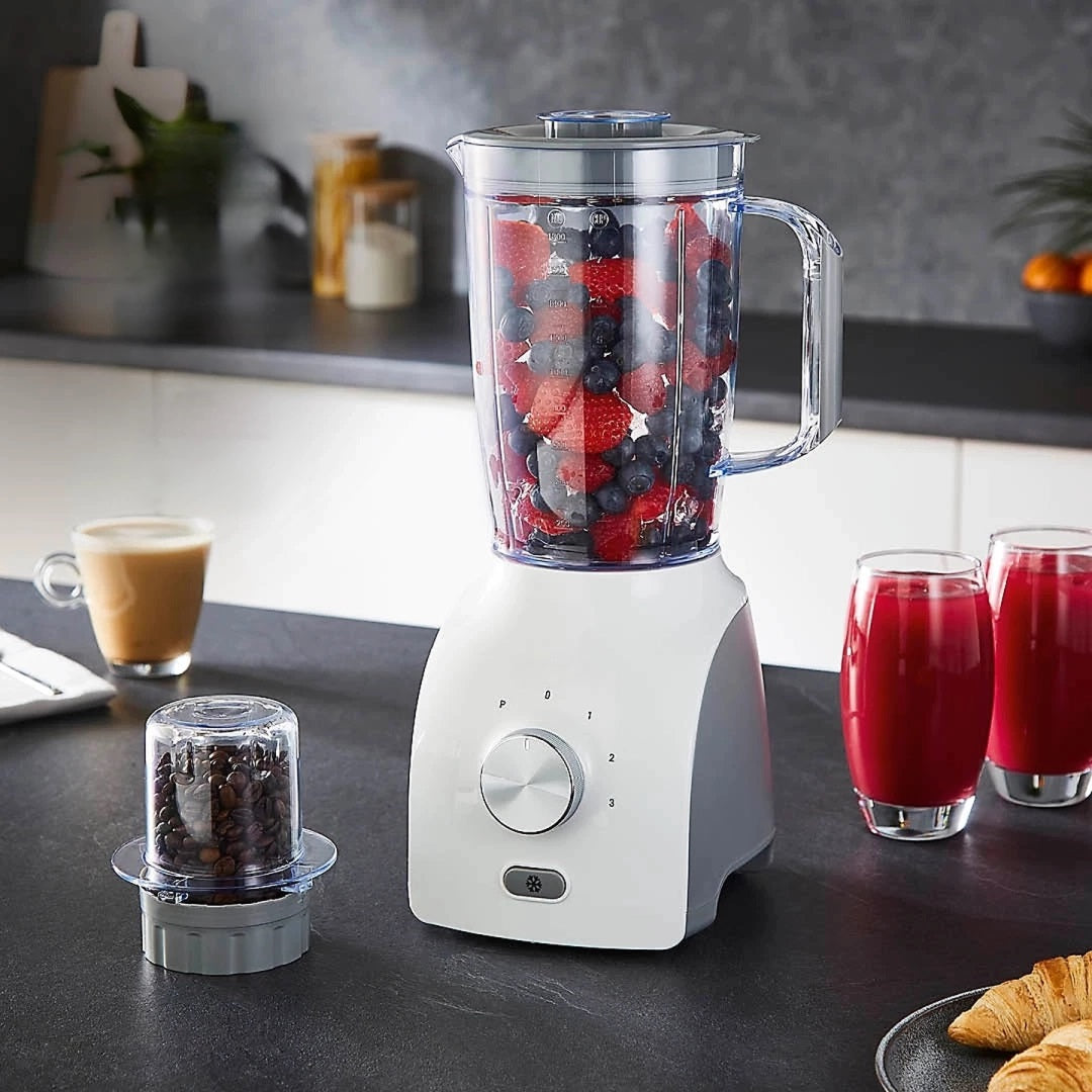 Geepas 2-in-1 Jug Blender and Grinder White 1.8Ltr GSB44109UK-WT | 3 Speed Control with Pulse Function | Stainless Steel Blades