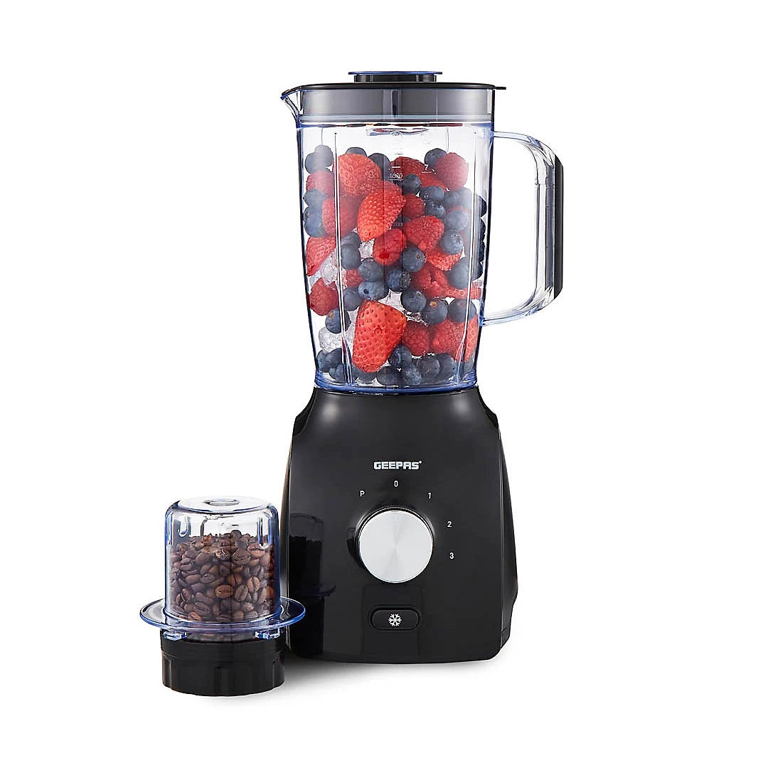 Geepas 2-in-1 Jug Blender and Grinder Black 1.8Ltr GSB44109UK-BK | 3 Speed Control with Pulse Function | Stainless Steel Blades