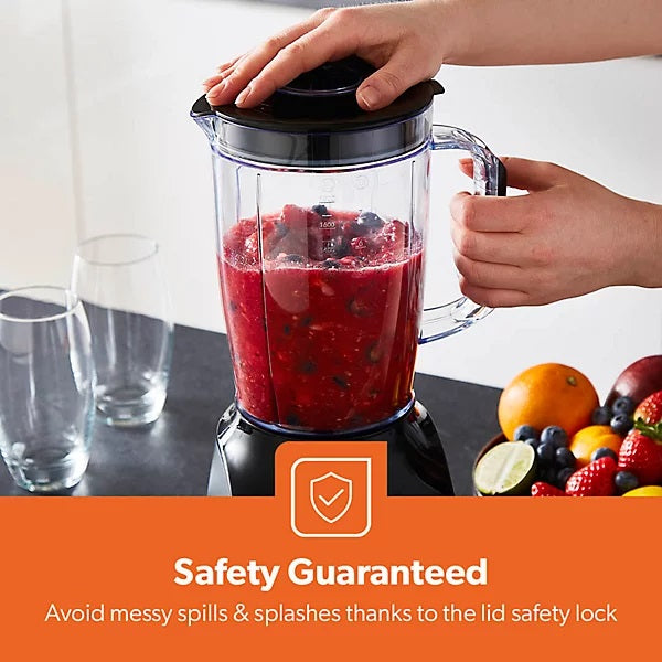 Geepas 2-in-1 Jug Blender and Grinder Black 1.8Ltr GSB44109UK-BK | 3 Speed Control with Pulse Function | Stainless Steel Blades