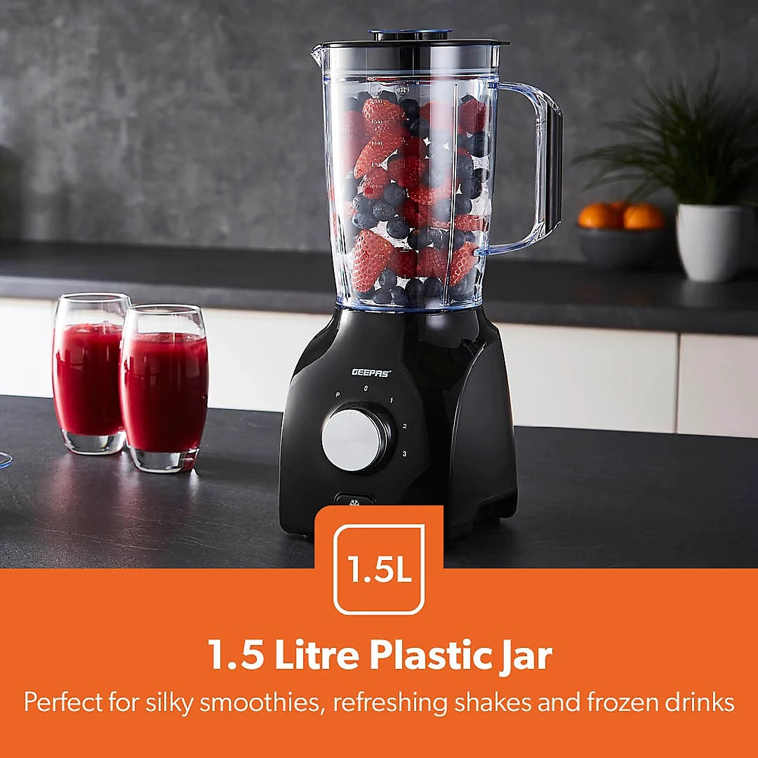 Geepas 2-in-1 Jug Blender and Grinder Black 1.8Ltr GSB44109UK-BK | 3 Speed Control with Pulse Function | Stainless Steel Blades