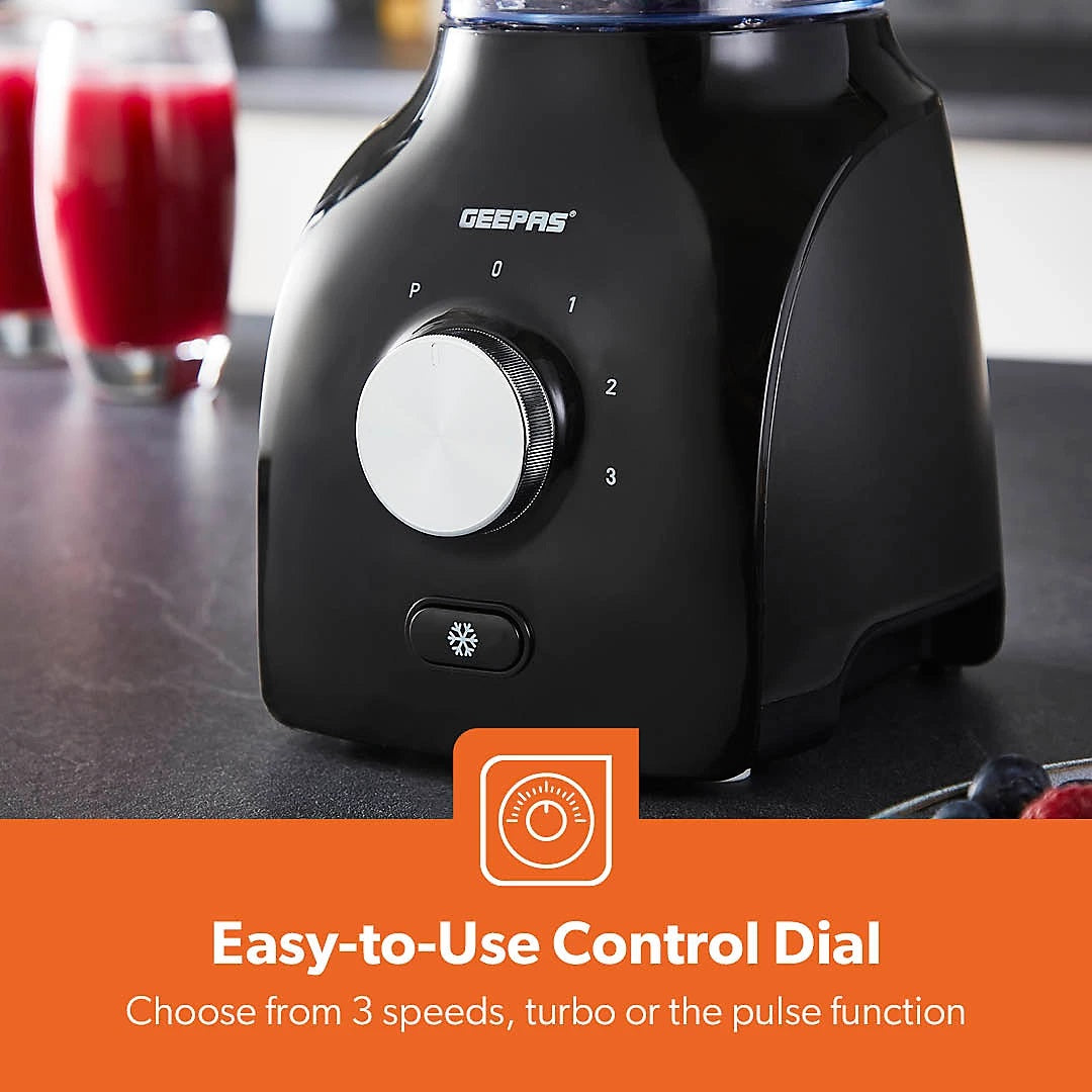 Geepas 2-in-1 Jug Blender and Grinder Black 1.8Ltr GSB44109UK-BK | 3 Speed Control with Pulse Function | Stainless Steel Blades