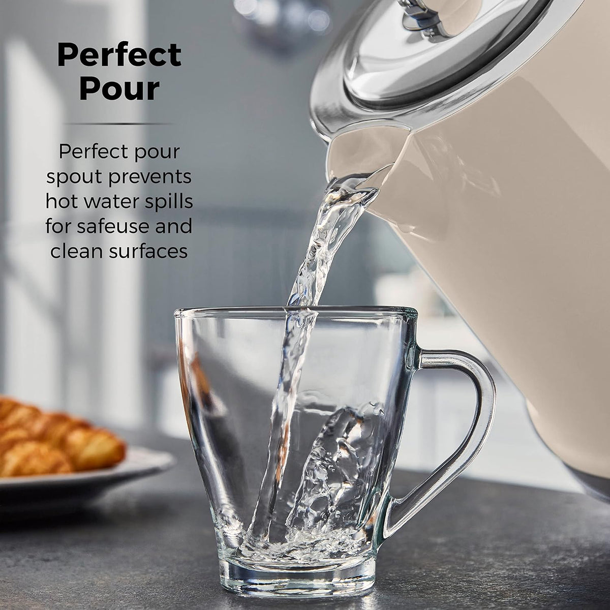 Tower Tower Belle Rapid Boil Kettle Chantilly Cream 1.5Ltr T10049CHA | 3KW Rapid Boil Technology - Boils 1 Cup in Under 60 Seconds | Perfect Pour Spout | 360 Degree Swivel Base | Fast Boil 1 Cup in under 60 Secs