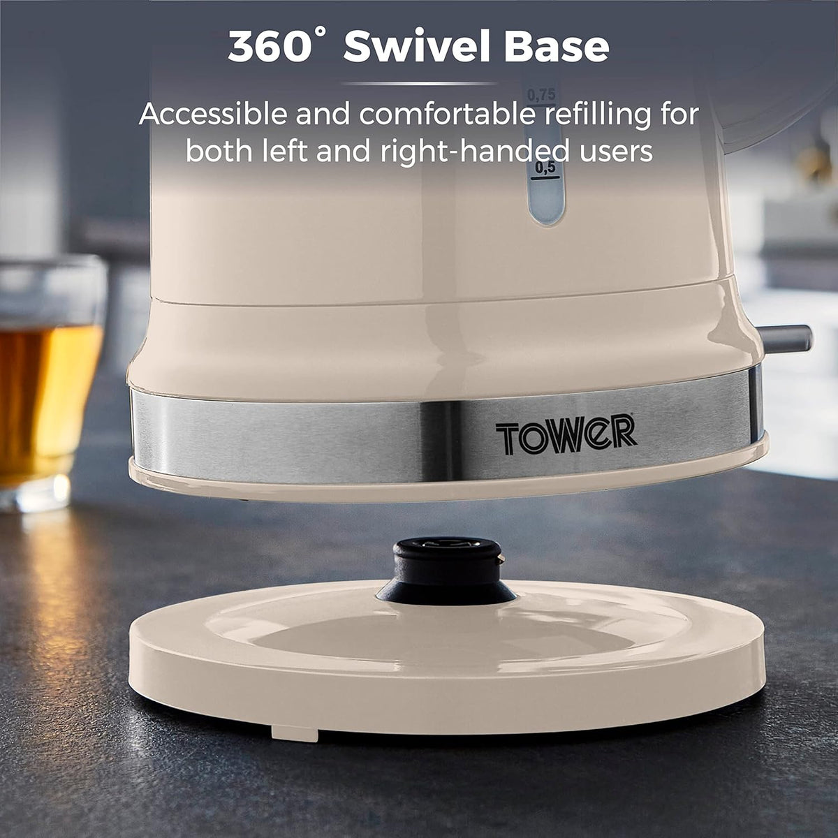 Tower Tower Belle Rapid Boil Kettle Chantilly Cream 1.5Ltr T10049CHA | 3KW Rapid Boil Technology - Boils 1 Cup in Under 60 Seconds | Perfect Pour Spout | 360 Degree Swivel Base | Fast Boil 1 Cup in under 60 Secs
