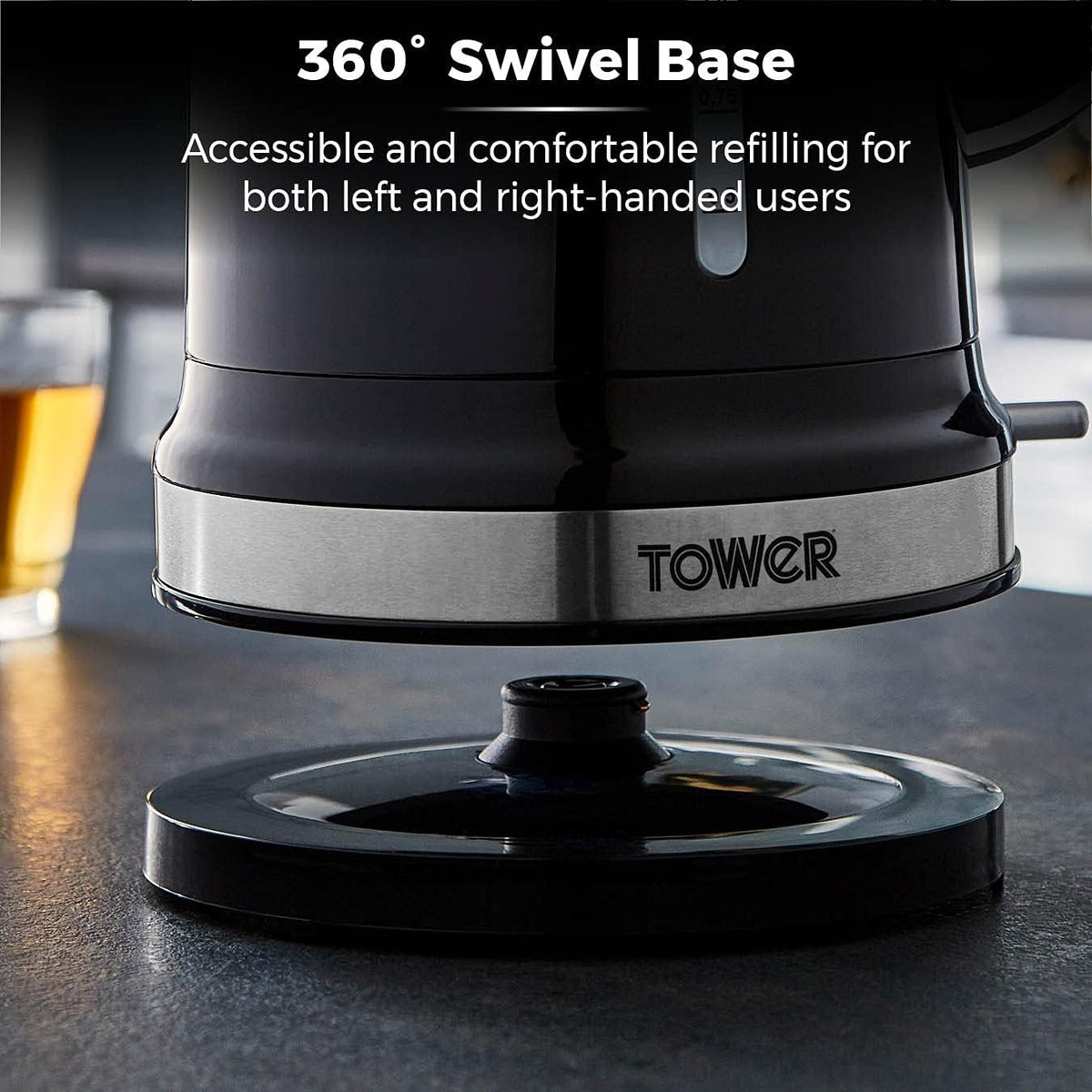 Tower Tower Belle Rapid Boil Kettle Noir 1.5Ltr T10049NOR | 3KW Rapid Boil Technology - Boils 1 Cup in Under 60 Seconds | Perfect Pour Spout | 360 Degree Swivel Base | Fast Boil 1 Cup in under 60 Secs