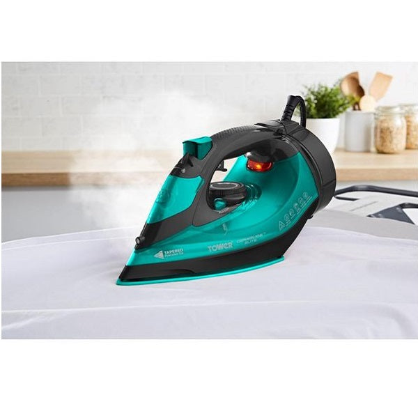 Tower Ceraglide 2-in-1 Cord-Cordless Steam Iron Teal 2800W T22022TL | 200g Powerful Steam Boost | Anti-Calc and Self-Clean Function | Vertical Steam and Spray Function | Orbit 360 Degree Easy Dock | 2.5 Mtr Extra-Long Power Cord | Two Irons in One - Use