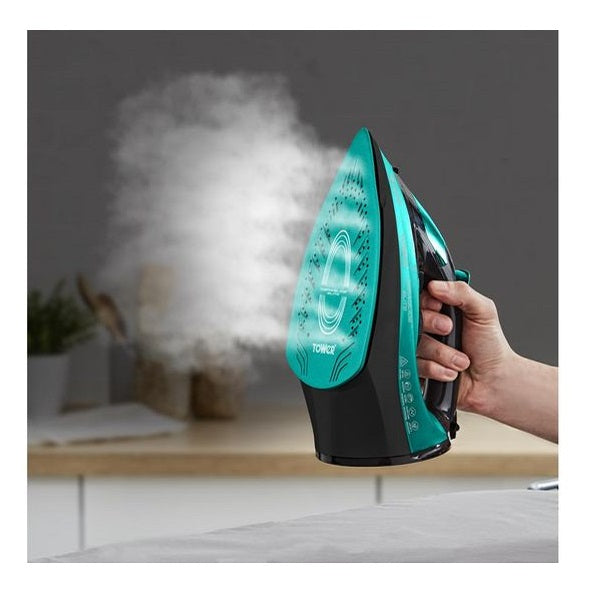 Tower Ceraglide 2-in-1 Cord-Cordless Steam Iron Teal 2800W T22022TL | 200g Powerful Steam Boost | Anti-Calc and Self-Clean Function | Vertical Steam and Spray Function | Orbit 360 Degree Easy Dock | 2.5 Mtr Extra-Long Power Cord | Two Irons in One - Use