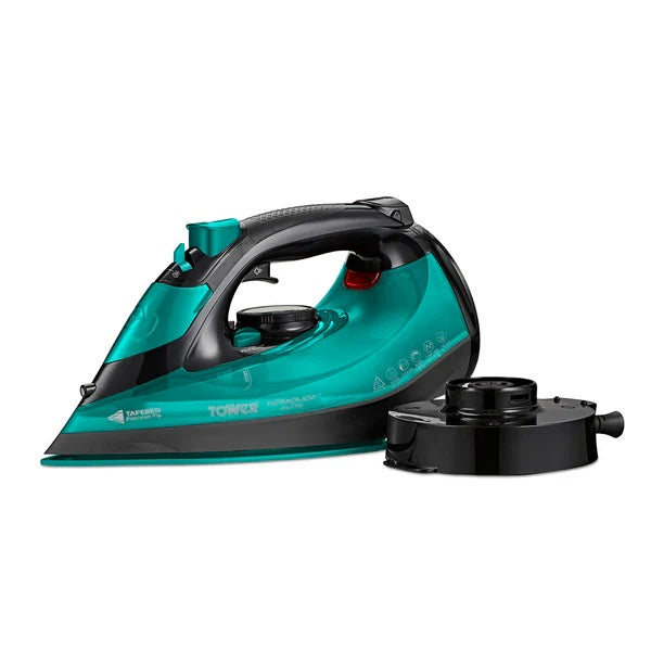 Tower Ceraglide 2-in-1 Cord-Cordless Steam Iron Teal 2800W T22022TL | 200g Powerful Steam Boost | Anti-Calc and Self-Clean Function | Vertical Steam and Spray Function | Orbit 360 Degree Easy Dock | 2.5 Mtr Extra-Long Power Cord | Two Irons in One - Use