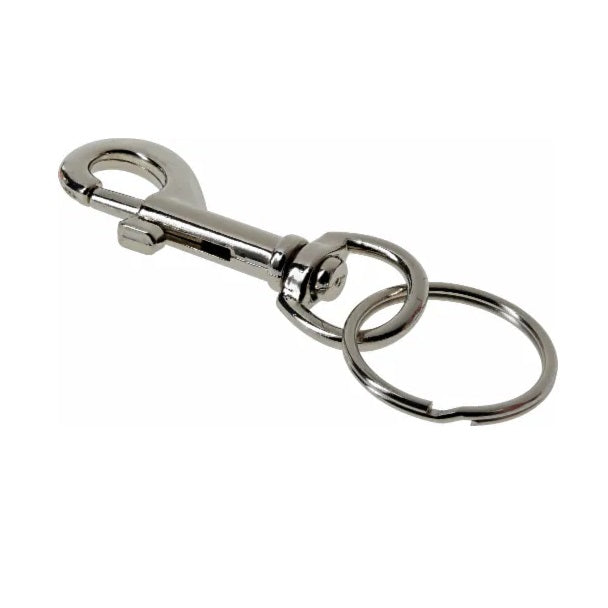 Ashley Housewares Key Ring with Clip Large Chrome KR102 | Heavy Duty Construction | Easy Snap-On Clip | For Keys-Bags and Accessories