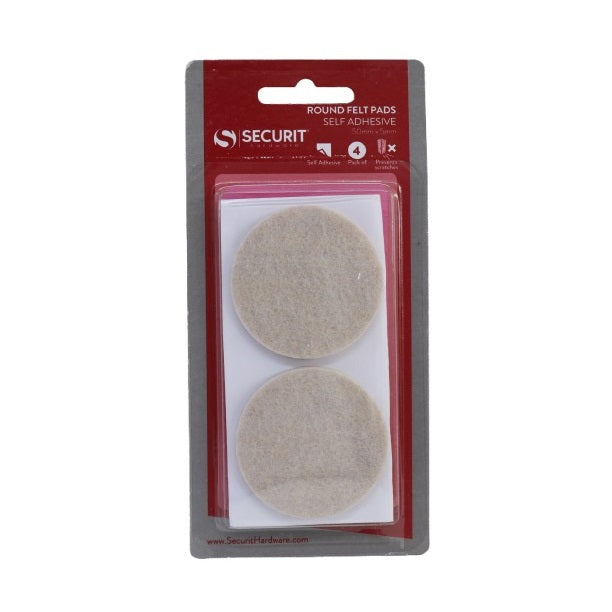 Securit Round Felt Pads Self Adhesive Brown 50mm x 5mm Pack of 4 S5404 | Prevents Scratches | Furniture Floor Protector Pads