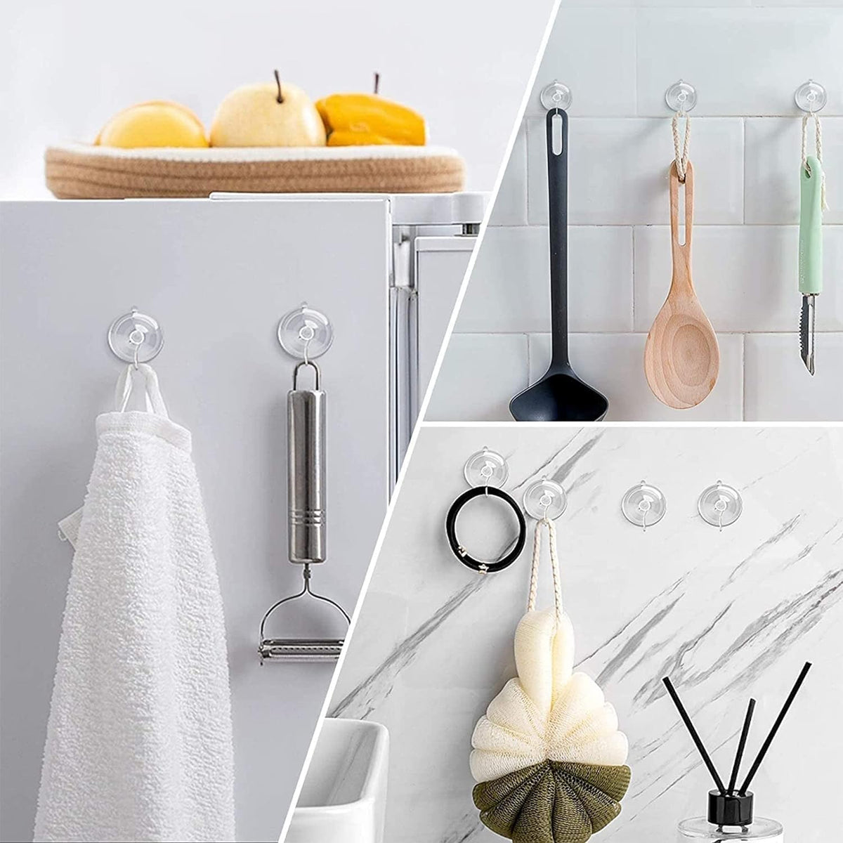 Ashley Housewares Suction Hook Clear 22mm Pack of 20 HA063 | PVC Suction Cups with Stainless Steel Hooks | Reusable-Waterproof and Easy to Install | High Strength and Firm | For Hanging Signs-Decorations-keys-Kitchen Utensils and More