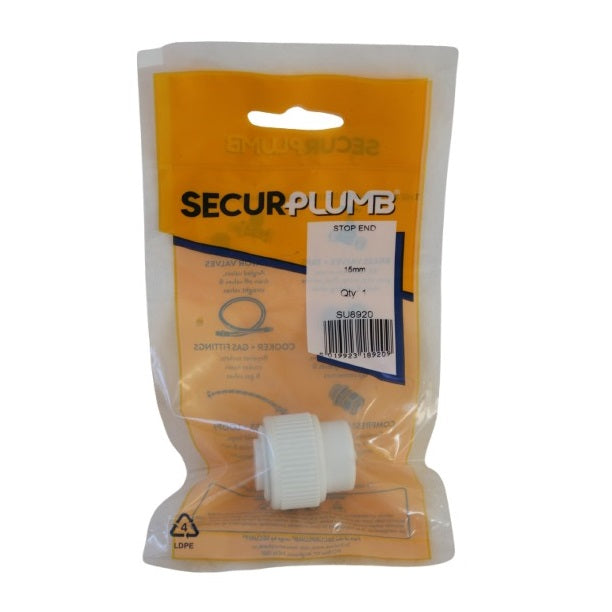 SecurPlumb Push Fit Stop End White 15mm Pack of 1 SU8920 | Compression Fitting | Durable Plumbing End Cap | Easy to Install