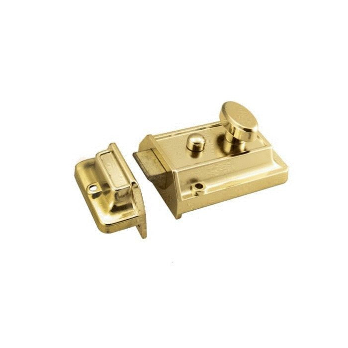 Blackspur Rim Night Latch with 3 Keys Golden BH190 | Standard 60mm Backset | Brass Finish | Door Lock with Internal Button and External Key Locking | Easy to Install