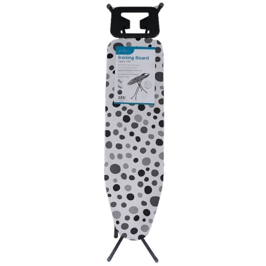 Ashley Ironing Board Multicoloured 30cm x 105cm IB100 | Height Adjustment From 62 to 87cm | Bright Cotton and Polyester Mix Cover with High Quality Foam Under Fabric | Iron Rest with Heat Resistant Silicone Fittings | Anti Slip Plastic Foot Caps