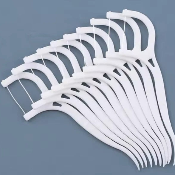 Ashley Housewares Dental Floss Sticks White Pack of 50 TB175 | Disposable Floss Picks with Toothpick End | High Impact Polystyrene | 2-in-1 Function | Non-Slip Handle Design for Comfort | 360 Degree Cleaning | Helps to Prevent Bad Breath and Maintain Oral Health