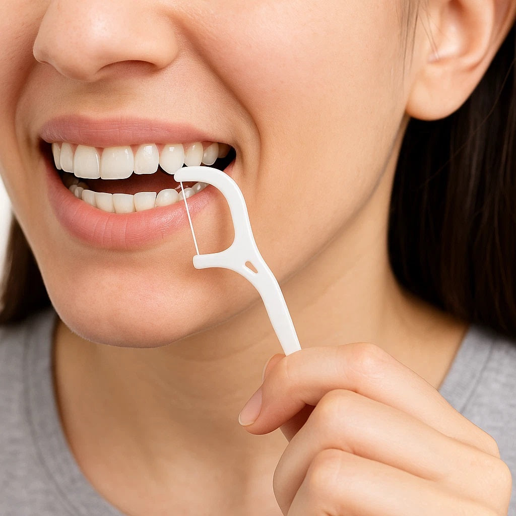 Ashley Housewares Dental Floss Sticks White Pack of 50 TB175 | Disposable Floss Picks with Toothpick End | High Impact Polystyrene | 2-in-1 Function | Non-Slip Handle Design for Comfort | 360 Degree Cleaning | Helps to Prevent Bad Breath and Maintain