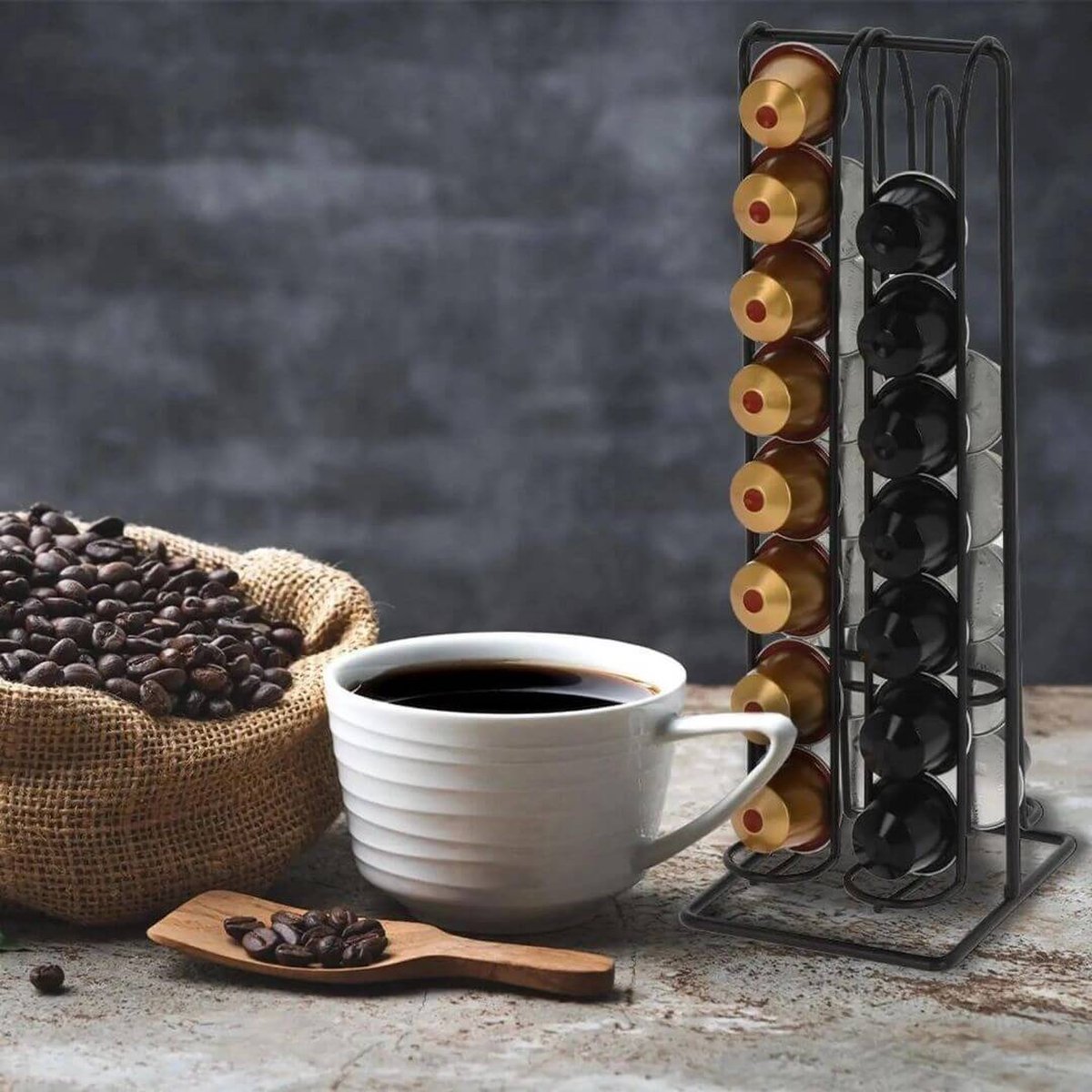 Excellent Houseware Metal Coffee Capsule Holder Black 12cm x 10cm x 29cm 404002460