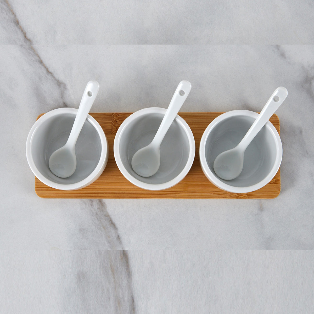 Excellent Houseware Serving Set of Sauce Bowls and Spoons White 7-Piece 795880010