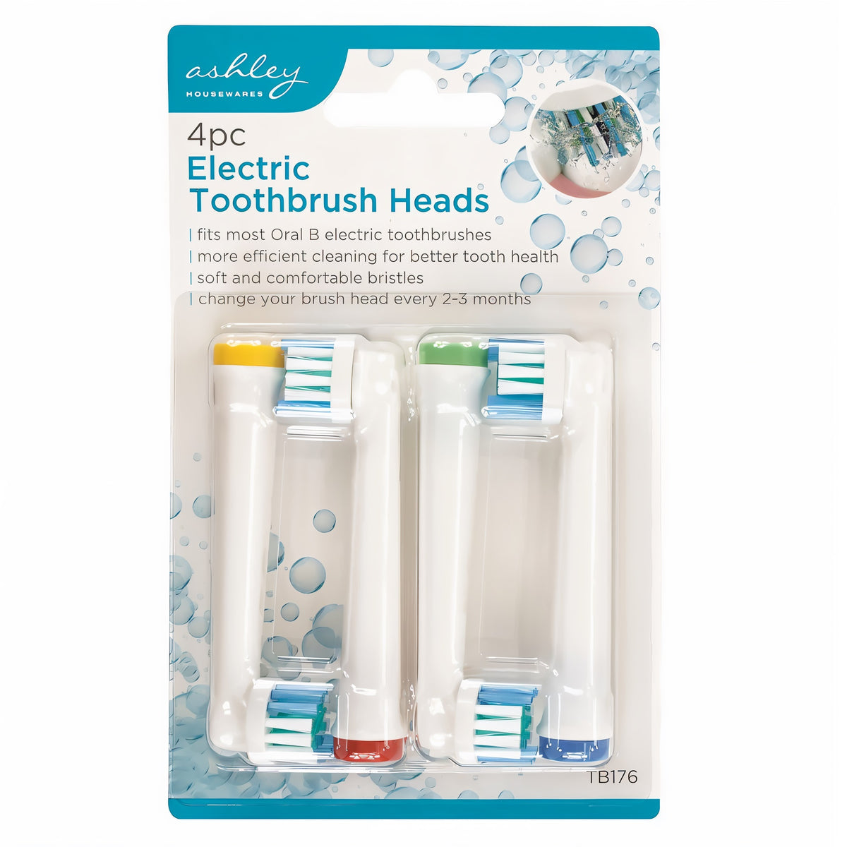 Ashley Housewares Electric Toothbrush Heads Assorted Pack of 4 TB176 | Fits Most Oral B Electric Toothbrushes | More Efficient Cleaning for Better Tooth Health | Soft and Comfortable Bristles