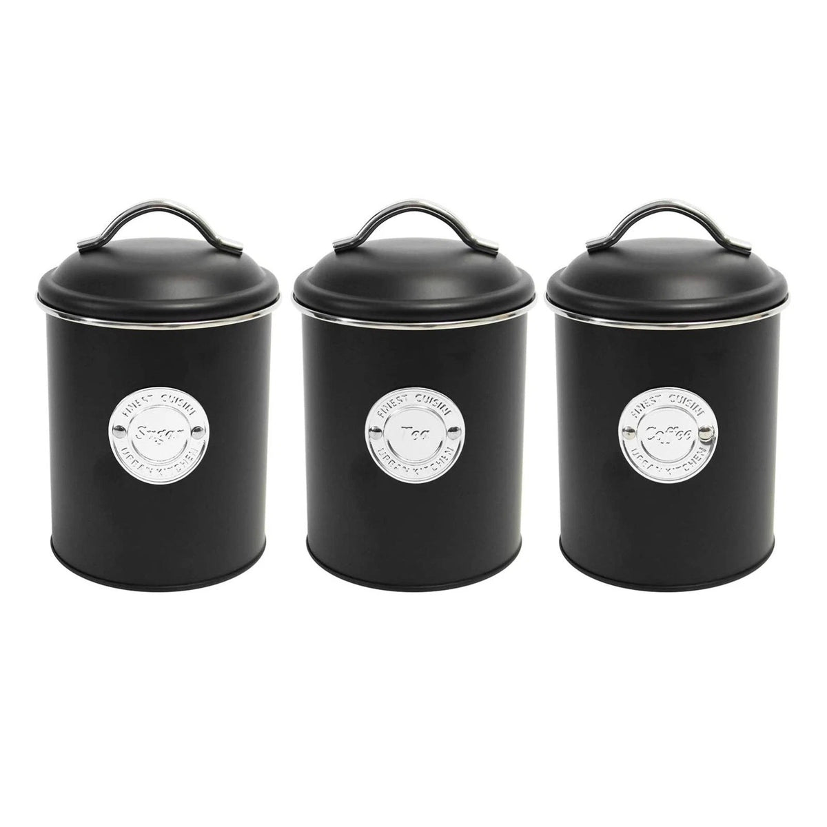 Excellent Houseware Tea Coffee and Sugar Storage Tin Set Black 3-Piece C80601960