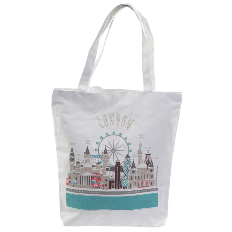 Puckator London Skyline Reusable Zip Up Cotton Bag White CBAG53