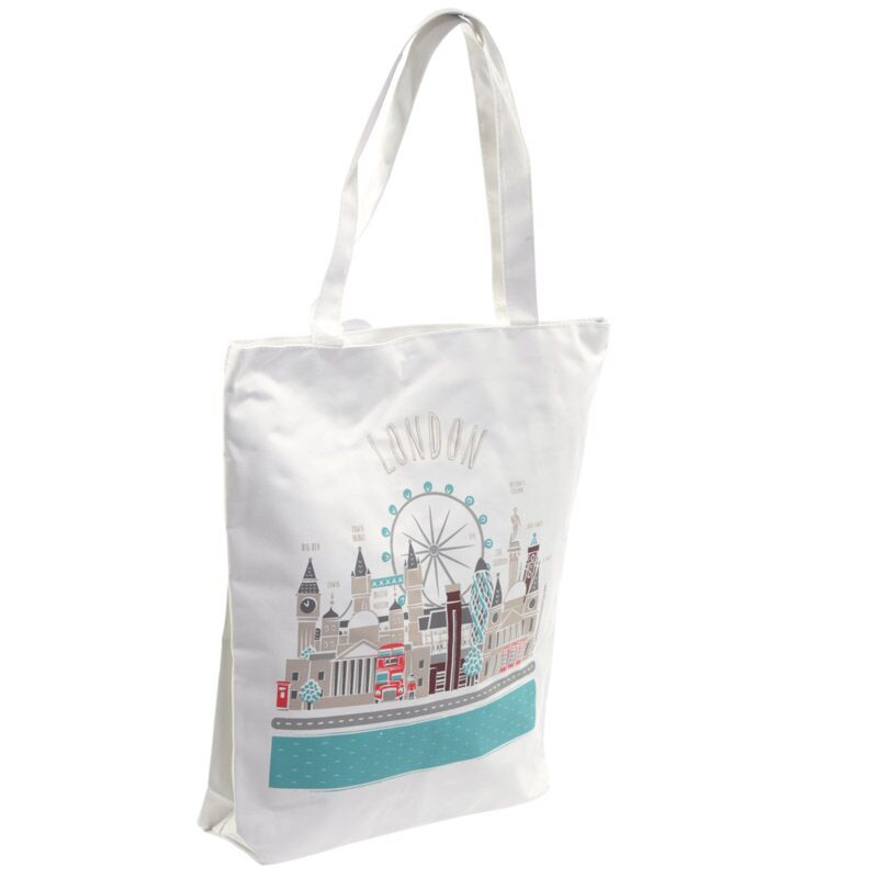 Puckator London Skyline Reusable Zip Up Cotton Bag White CBAG53