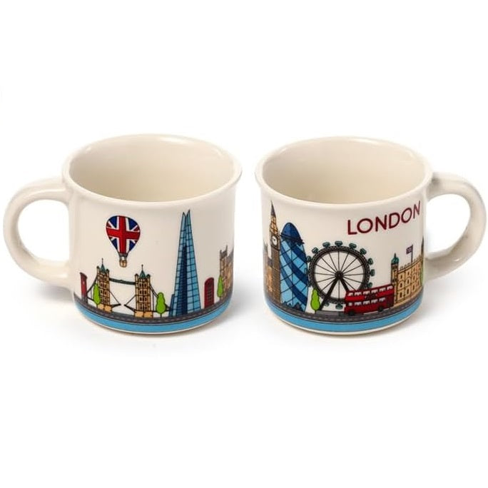 Puckator London Skyline Porcelain Espresso Cups Multicoloured Pack of 2 ECPS13 | Coffee and Tea Cups | With Iconic UK Landmarks Design