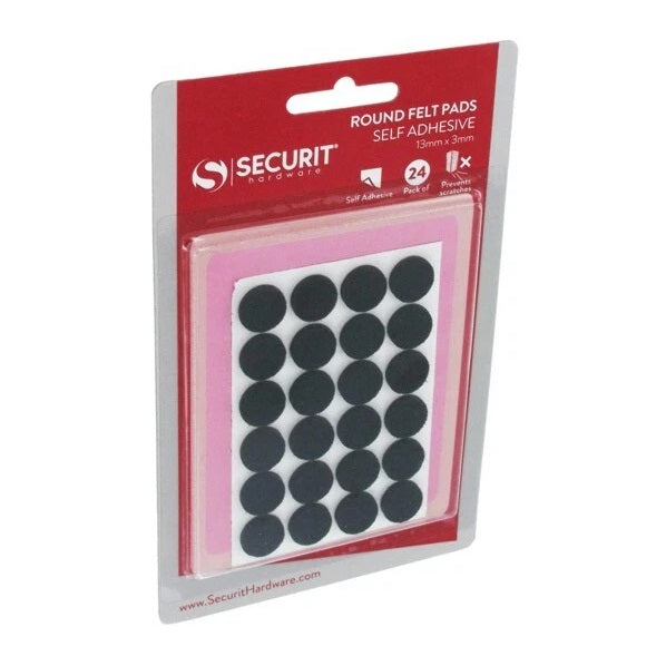 Securit Self Adhesive Round Felt Pads Black 13mm x 3mm Pack of 24 S5400 | Furniture Floor Protector Pads | Prevents Scratches and Reduces Noise | For Chairs-Tables and Home Surfaces