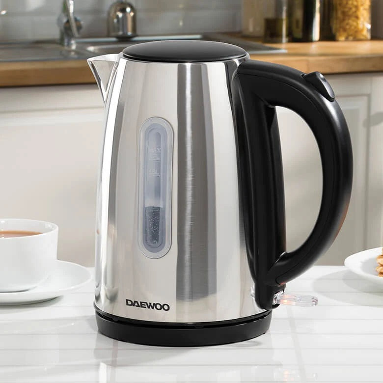 Daewoo Rapid Boil Kettle Silver 1.7Ltr SDA2733 | 3000W Power | Stainless Steel Electric Jug | Kettle with Wide Opening Lid | Water Level Gauge | Easy to Use | 360 Degree Rotating Base | Automatic Shut-Off