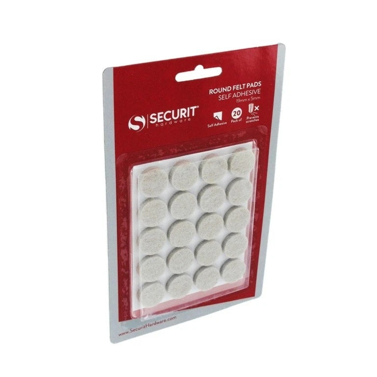 Securit Self Adhesive Round Felt Pads Beige 19mm x 5mm Pack of 24 S5401 | Furniture Floor Protector Pads | Prevents Scratches and Reduces Noise | For Chairs-Tables and Home Surfaces