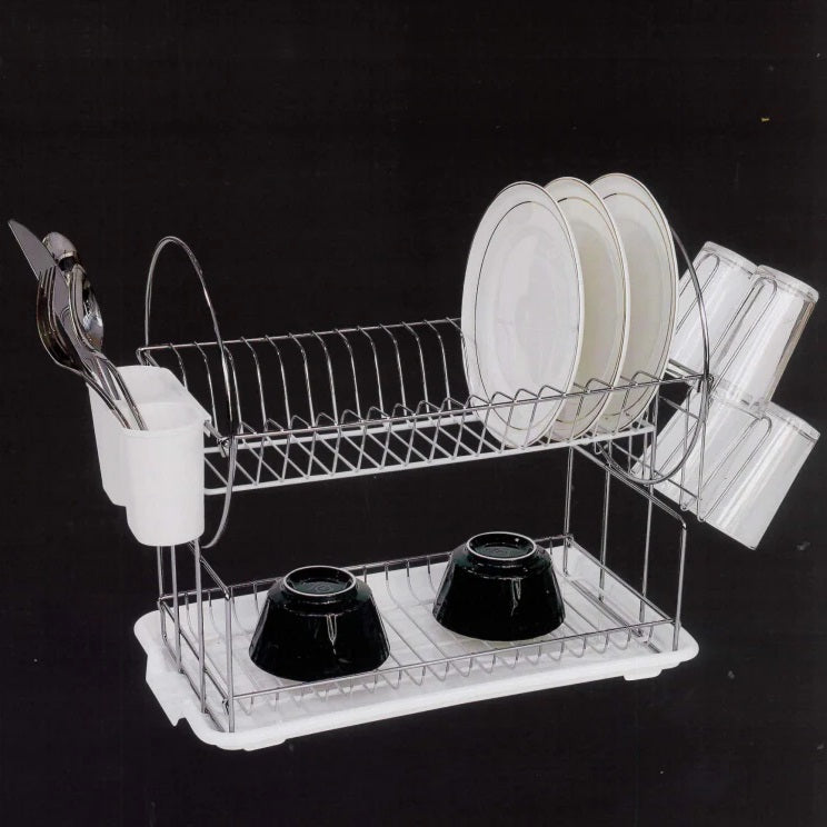 Newmark Two-Tier Chrome Plated Dish Drainer Silver NW6090 | Compact Design | Large Capacity | Easy to Assemble | Corrosion Resistant | Drainage Spout