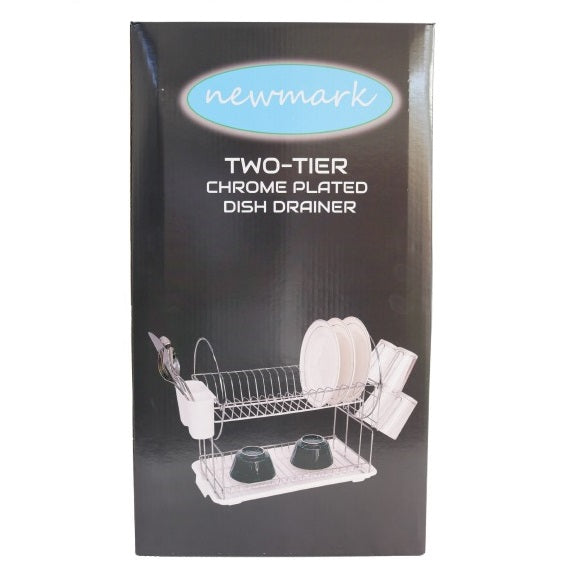 Newmark Two-Tier Chrome Plated Dish Drainer Silver NW6090 | Compact Design | Large Capacity | Easy to Assemble | Corrosion Resistant | Drainage Spout