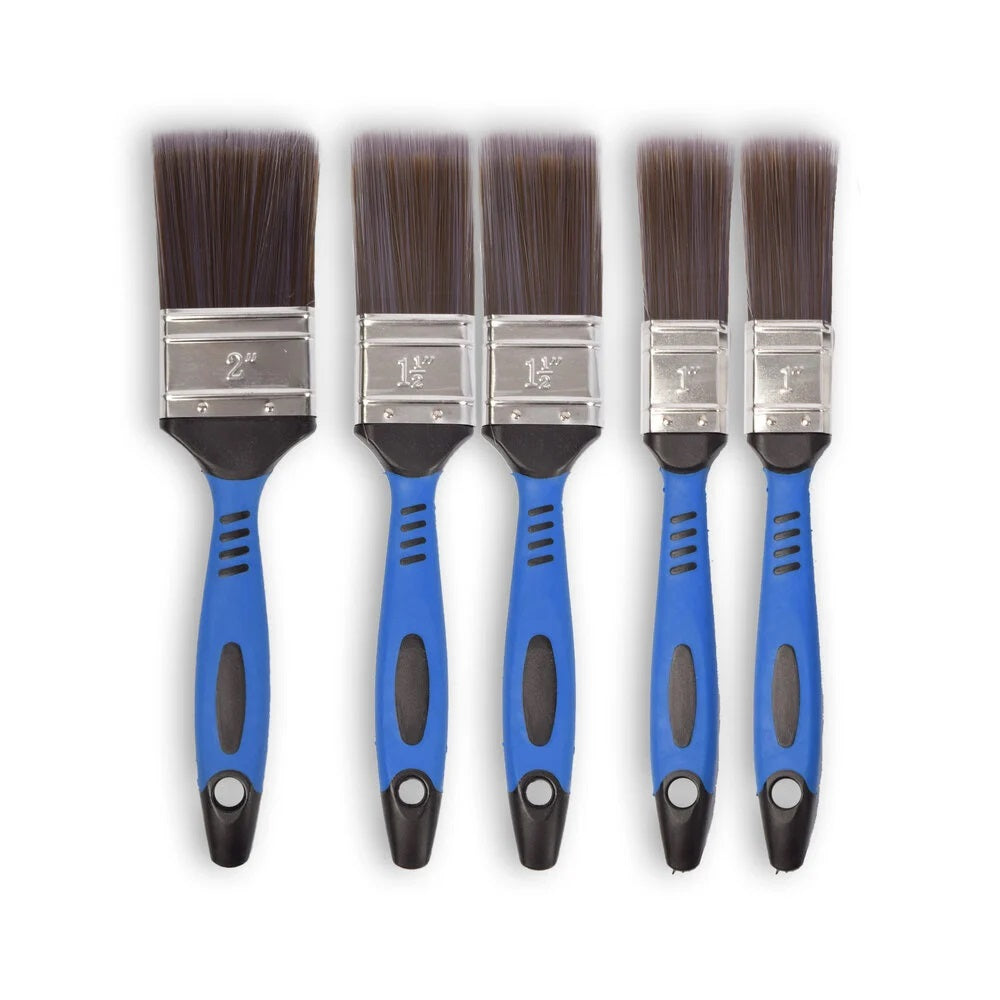 Blackspur Soft Touch Paint Brush Blue and Black Pack of 5 ZZ265 | Includes 2 x 1-Inch | 2 x 1.5-Inch | 1 x 2-Inch Brushes | Comfortable Grip | Ideal for Painting Walls-Furniture and DIY Projects | Rinse Immediately After Use with Tepid Water or White Spirit