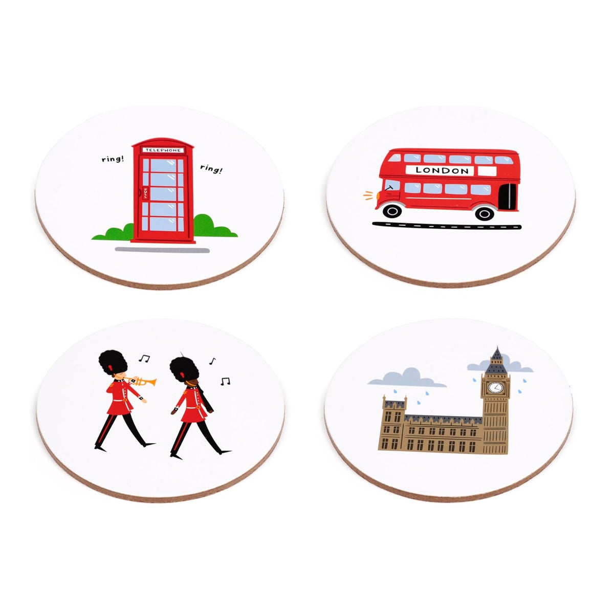 Puckator London Souvenir Cork Coasters Multicoloured Pack of 4 KP82 | Assorted Design | British Souvenir Gift | Drinks Coasters for Home-Kitchen and Office