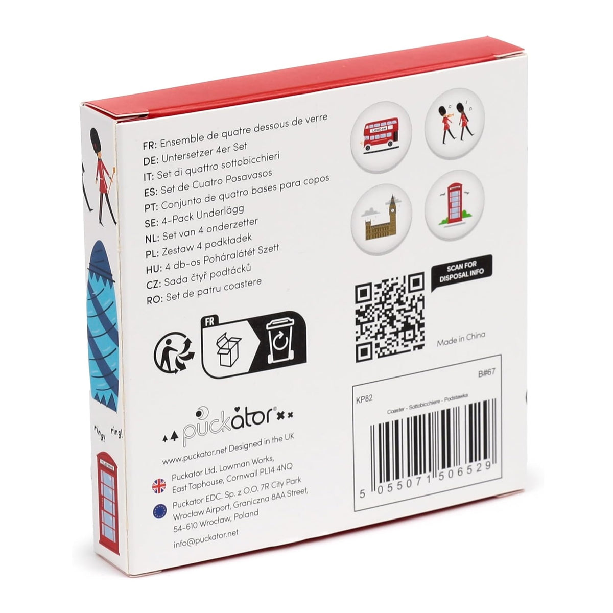Puckator London Souvenir Cork Coasters Multicoloured Pack of 4 KP82 | Assorted Design | British Souvenir Gift | Drinks Coasters for Home-Kitchen and Office