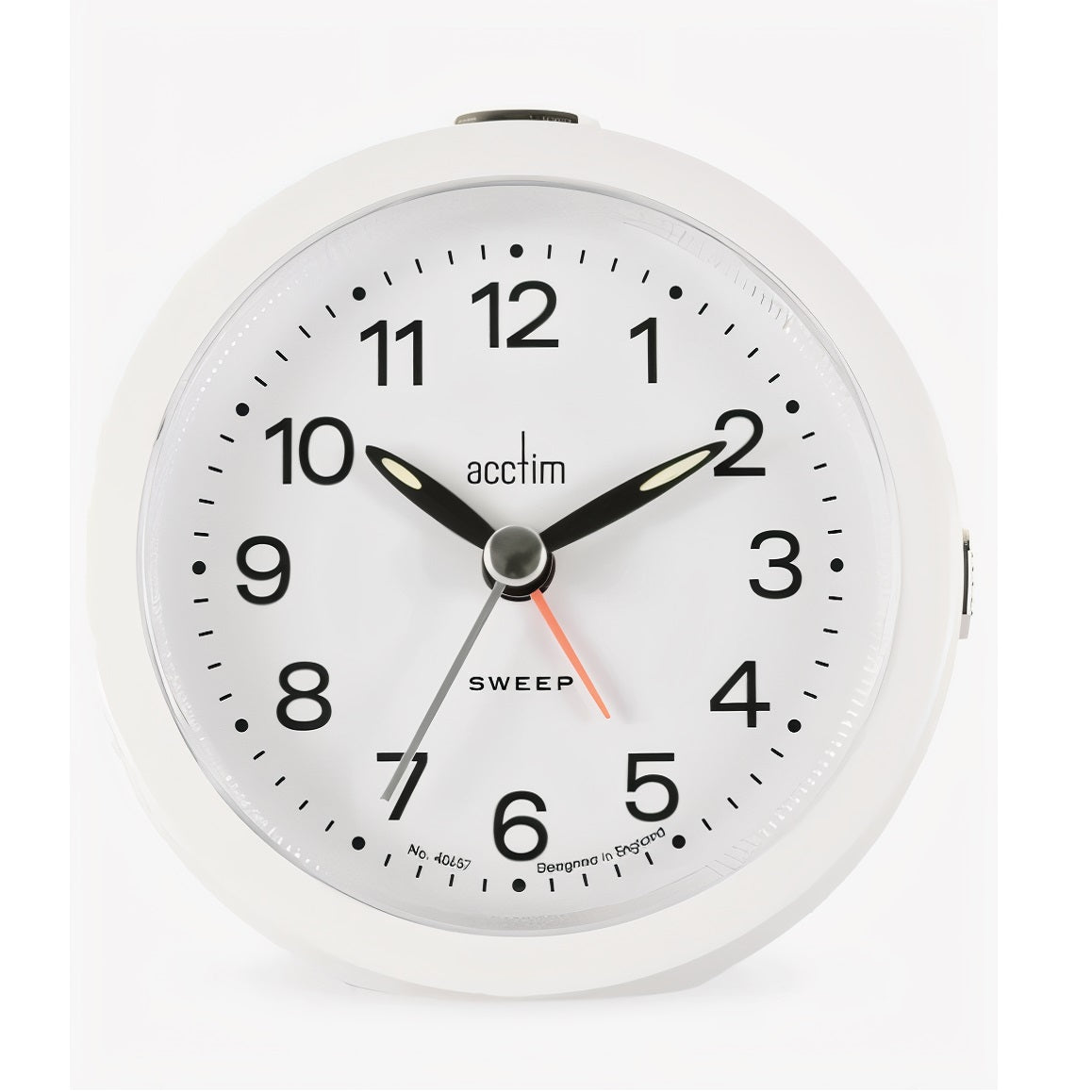 Acctim Elana Sweep Alarm Clock White 15762 | Non-Ticking Seconds Hand | Beep Alarm with Snooze | Backlight