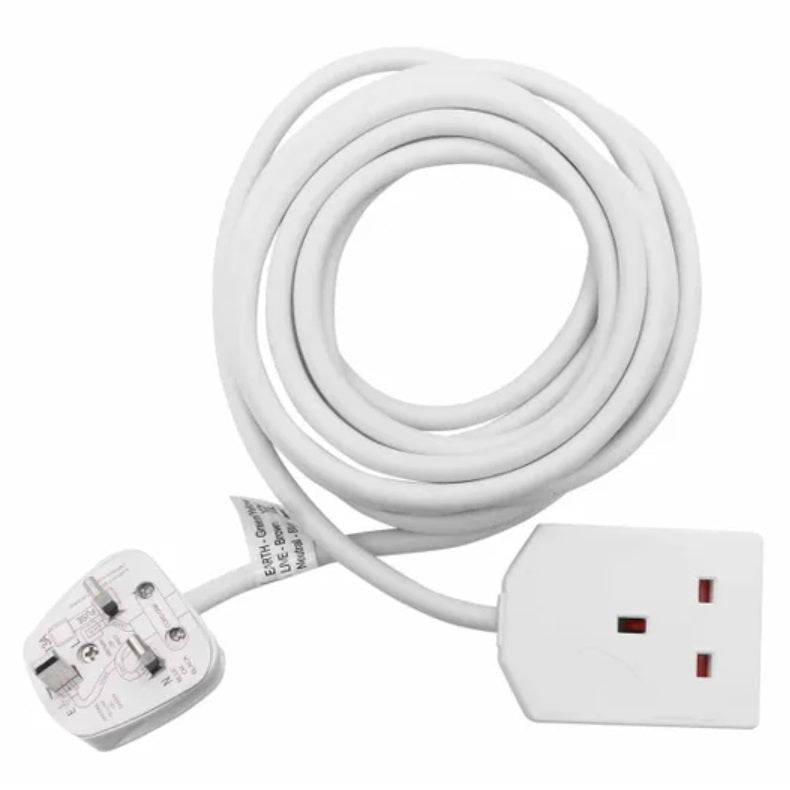Daewoo 1 Way Extension Lead White 5Mtr EXT1302 | 13Amp Fused Plug | Single Socket Heavy Duty Cable | Long Power Extension Cord for Home-Office and DIY