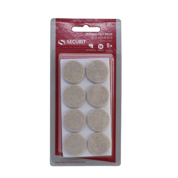 Securit Self Adhesive Round Felt Pads Beige 25mm x 5mm Pack of 16 S5402 | Furniture Floor Protector Pads | Prevents Scratches and Reduces Noise | For Chairs-Tables and Home Surfaces