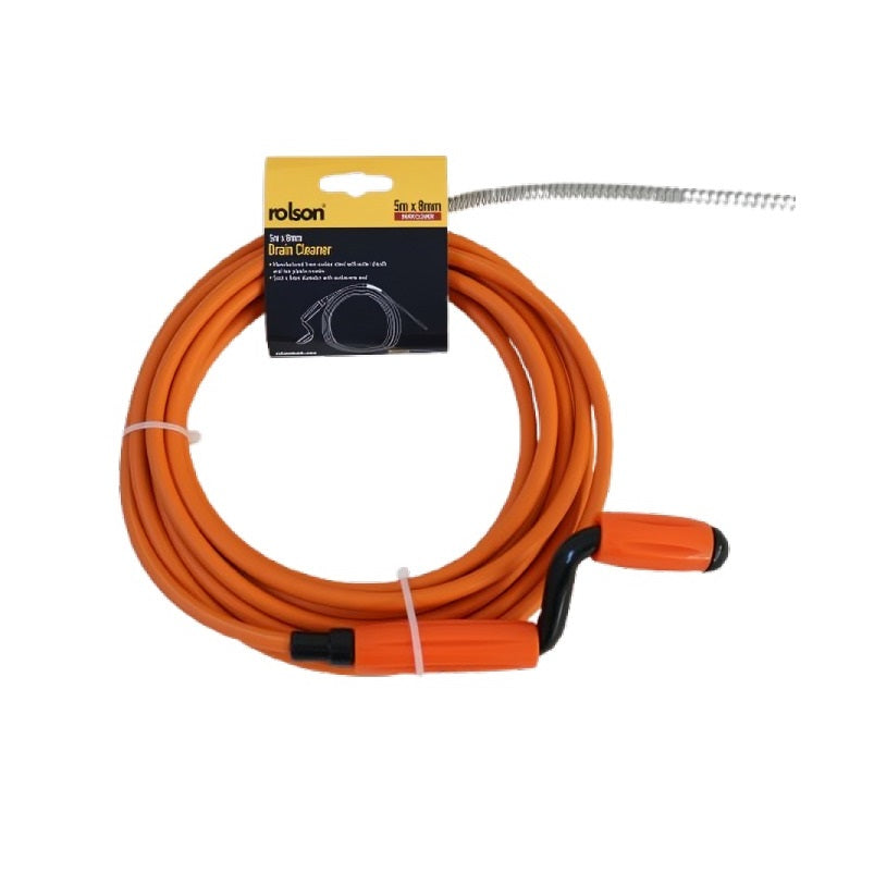 Rolson Drain Cleaner Orange 5Mtr x 8mm 60979 | Manufactured From Carbon Steel with Outer Sheath and Two Plastic Cranks