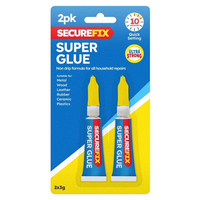 Securefix Super Glue Clear 3g Pack of 2 319142 | 10 Seconds Quick Setting | Ultra Strong | Non Drip Formula For All Household Repairs