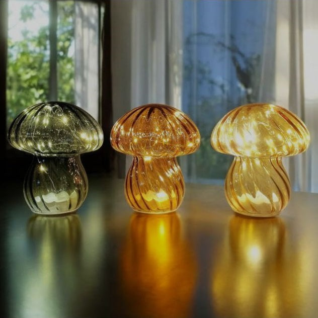 SiL Autumn Mushroom Decoration LED Light Assorted Colours 14cm x 14cm x 17cm  Pack of 1 330g OR8366 | Retro Glass Lamp | Battery Powered Decorative LED | For Home-Bedroom and Living Room