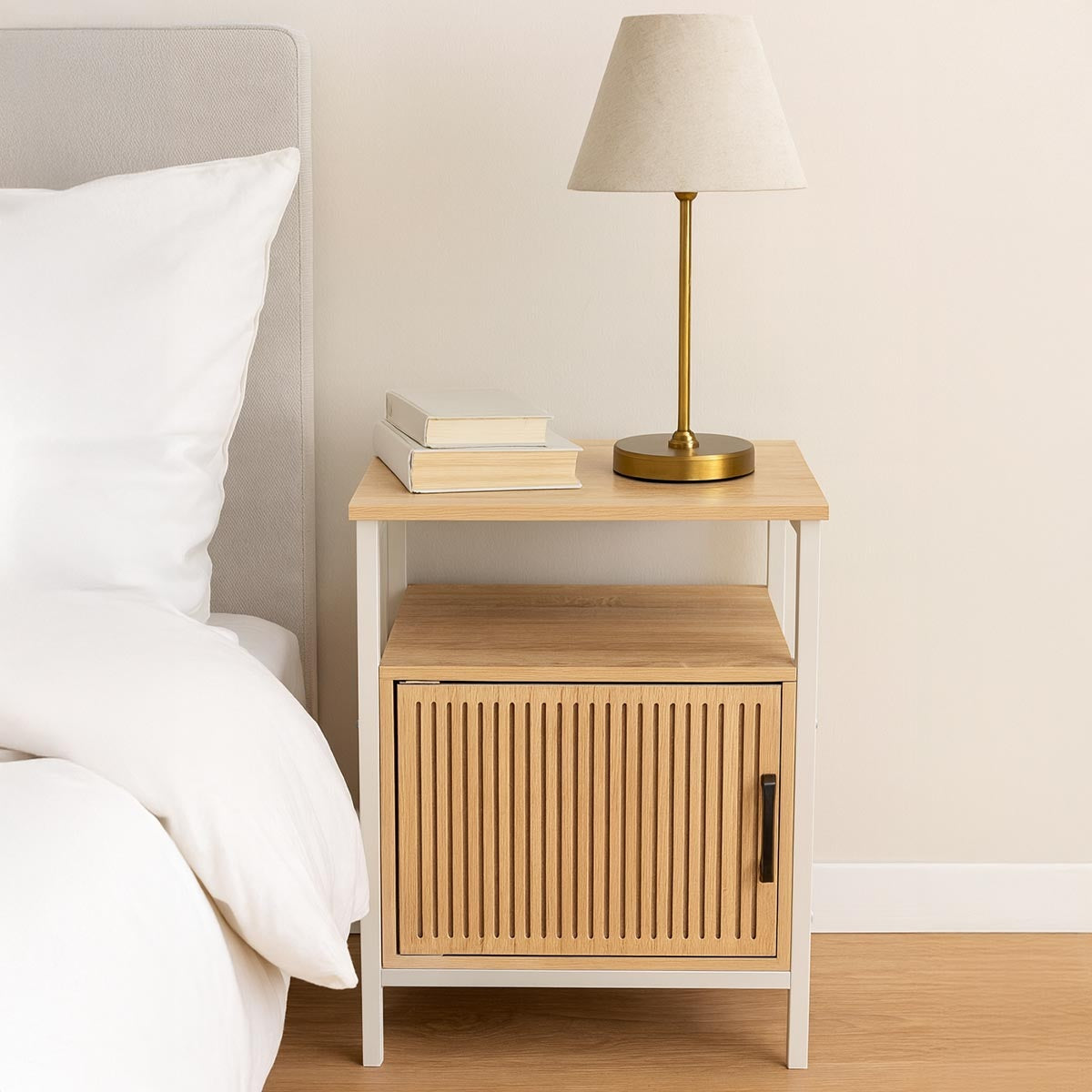 Trends 4 You Wooden Cabinet with Door Brown 43cm x 33cm x 55cm NB1510620 | With Open Shelf and Metal Frame | For Living Room-Bedroom or Office