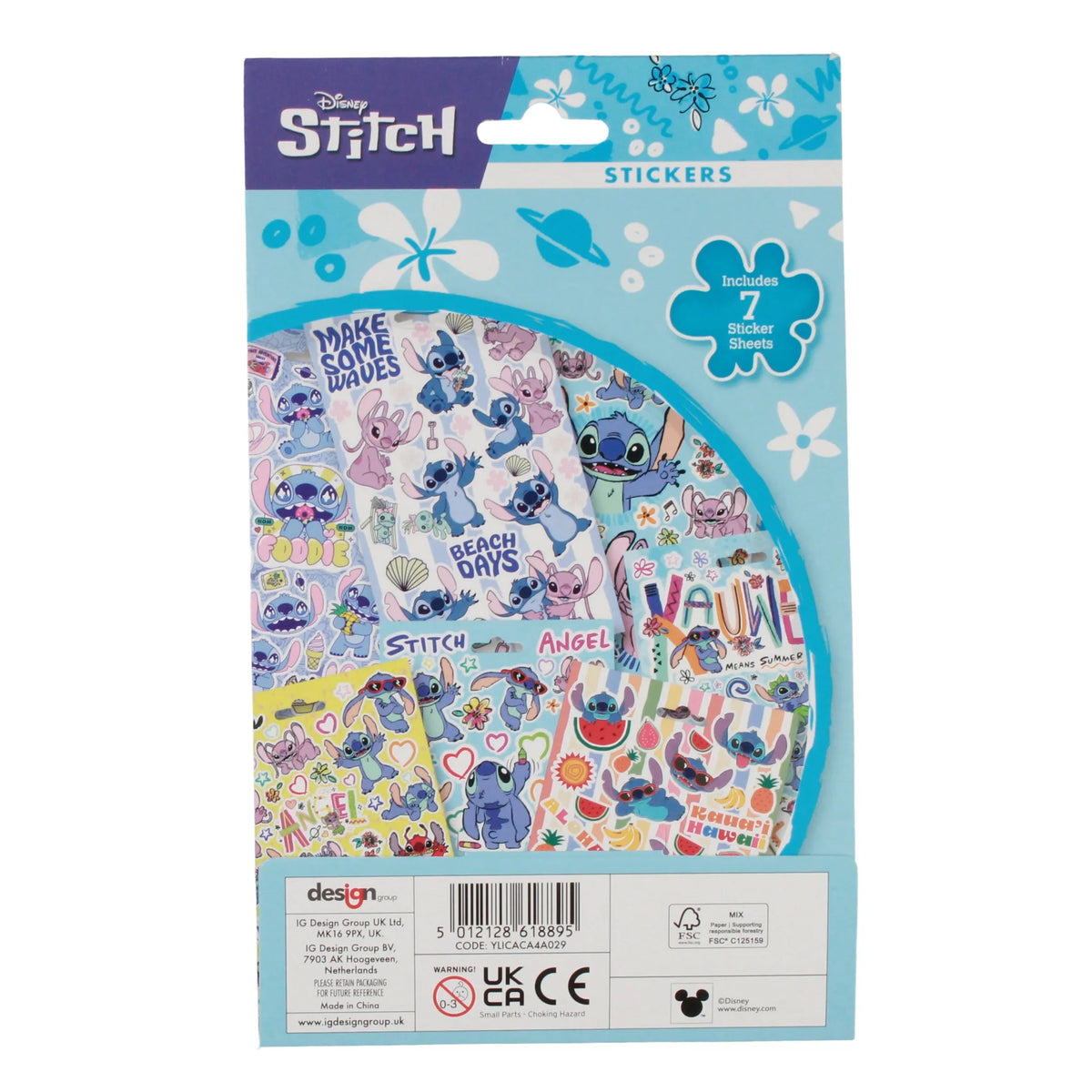 Design Group Disney Stitch Stickers Multicoloured Pack of 7 YLICACA4A029 | Over 500 Stickers | Cute and Colorful Designs | Kids Crafts-Scrapbooking and Decoration