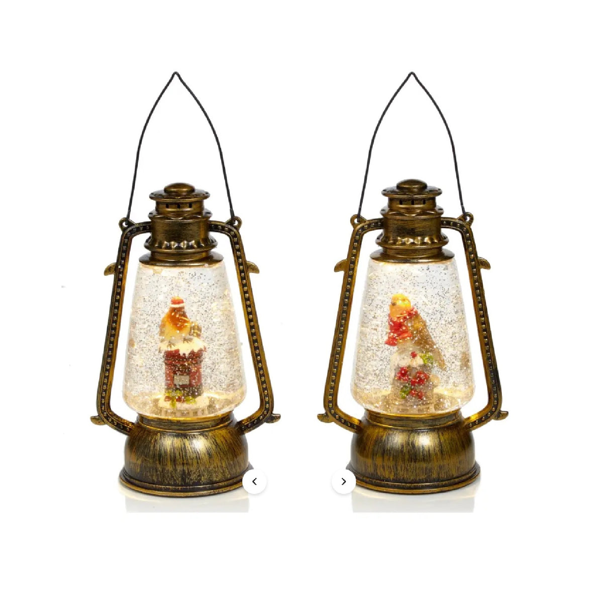 Premier Battery Operated Robin Christmas Glitter Water Spinner Lantern Assorted 24cm Pack of 1 LB201187 | Dual Power Source - Battery or Transformer | Warm White | Indoor Use Only