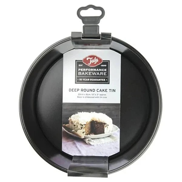 Tala Performance Deep Round Cake Tin Black 20cm x 8cm 10A10656 | Tough and Durable | Metal Utensil Safe | 2-Layer Non Stick | BPA Free | Easy to Clean | Quick Release Loose Base | Fridge and Freezer Safe | Dishwasher Safe | Oven Safe | Embossed Size on Base