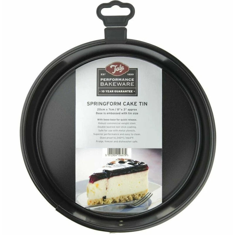 Tala Performance Springform Cake Tin Black 20cm x 7cm 10A10647 | Tough and Durable | Metal Utensil Safe | 2-Layer Non Stick | BPA Free | Easy to Clean | Quick Release Loose Base | Fridge and Freezer Safe | Dishwasher Safe | Oven Safe | Embossed Size on Base